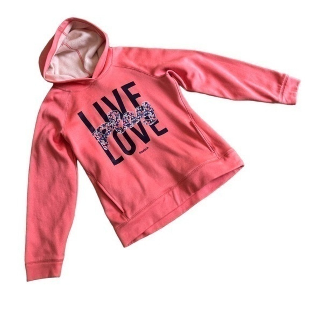 REEBOK HOODIE LIGHT SLEECE “LIVE PLAY LOVE” PINK CORAL, SIZE L